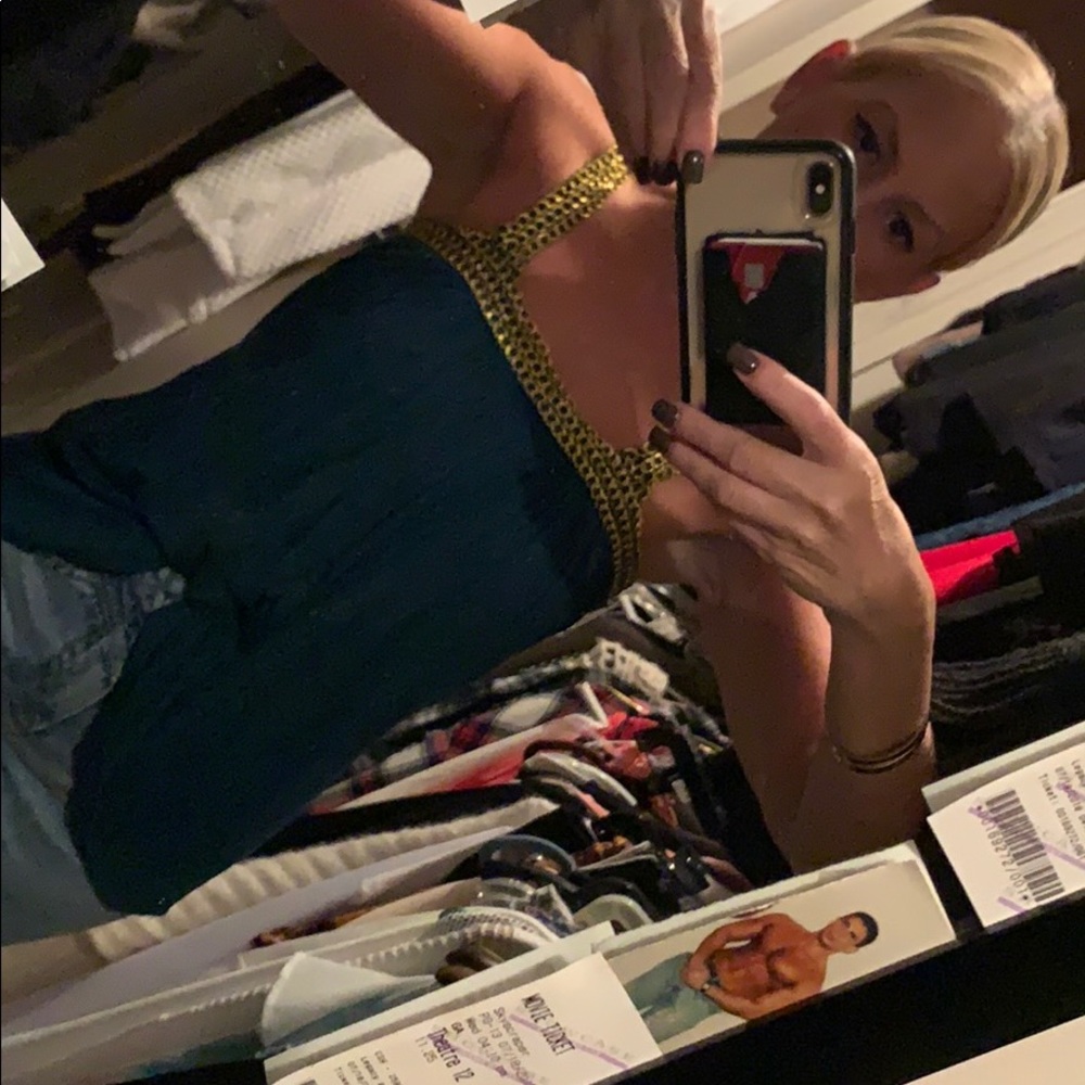 Teal sky tank too witj gold chain
